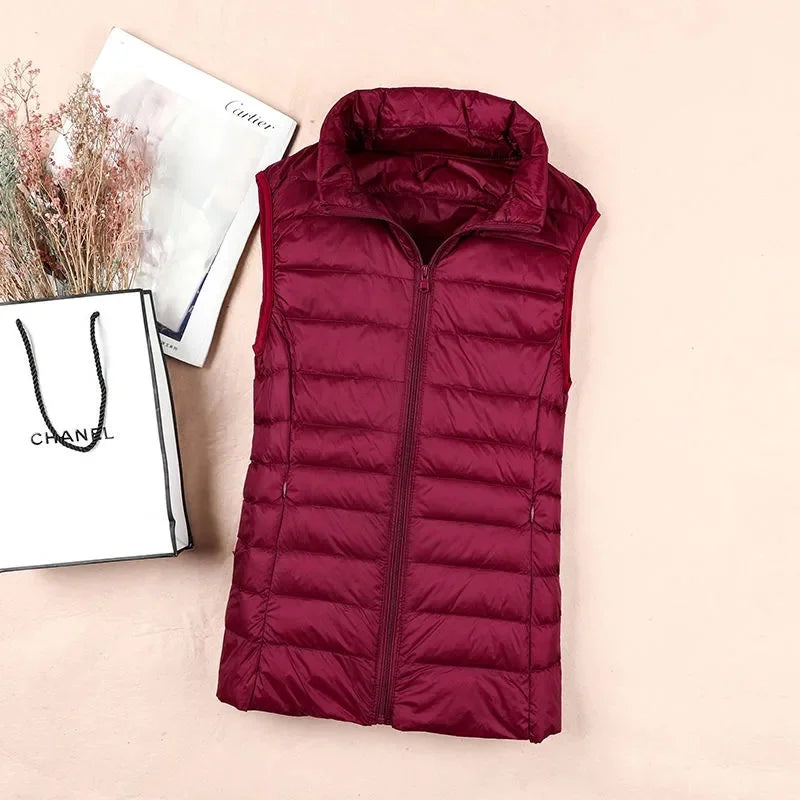 Women's Lightweight Down Vest – Slim Sleeveless Windproof Waistcoat