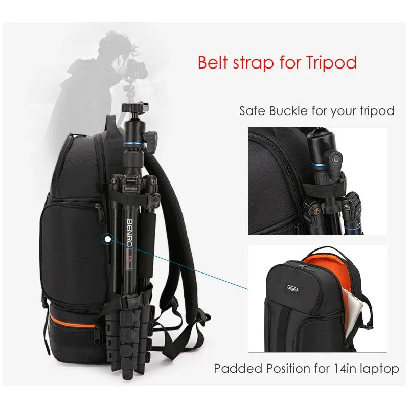 DSLR Camera Backpack – Waterproof Large Capacity with 15.6" Laptop Compartment
