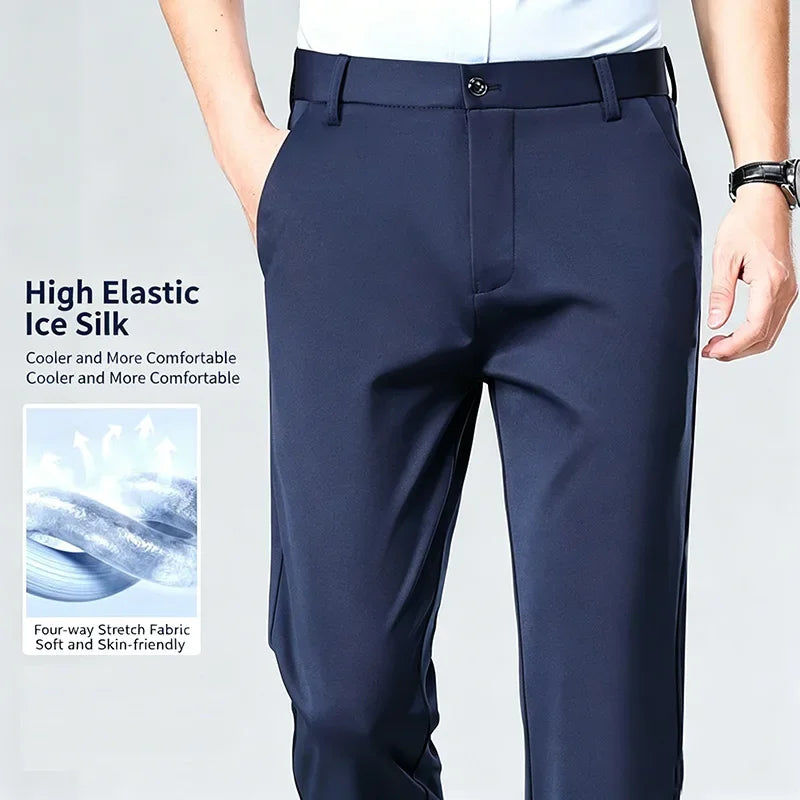 Men's Stretch Dress Pants – Ice Silk Wrinkle-Resistant Formal Trousers
