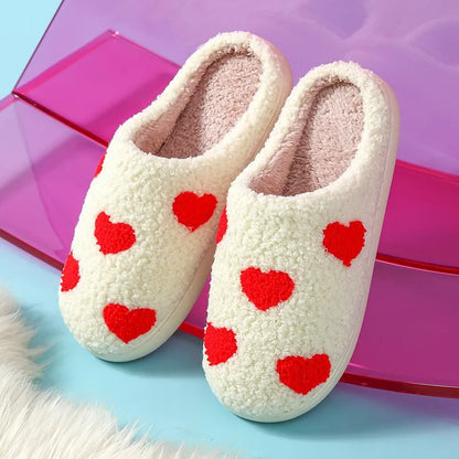 Women's Fuzzy Heart Slippers – Warm Non-Slip House Shoes
