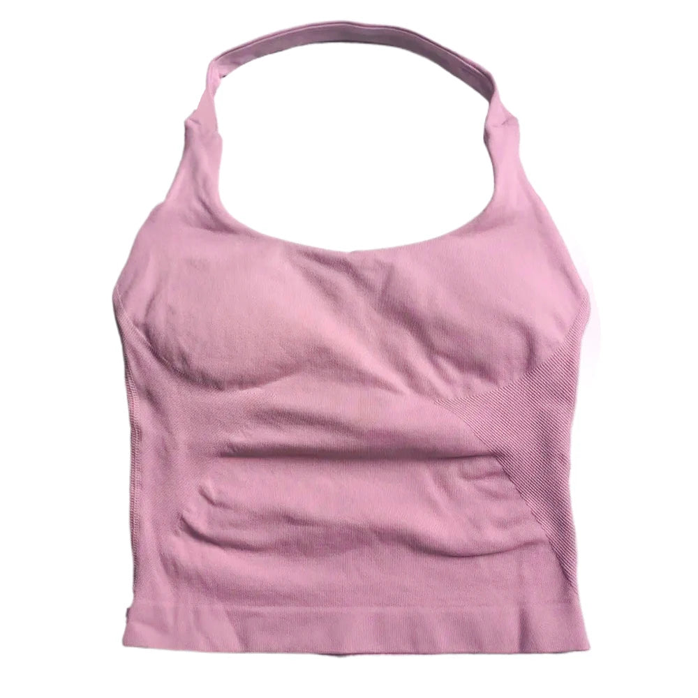 Women's Padded Sports Bra – Seamless Backless Workout Crop Tank