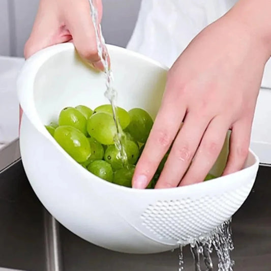 Rice Washing Bowl with Drain Colander – Silicone Strainer