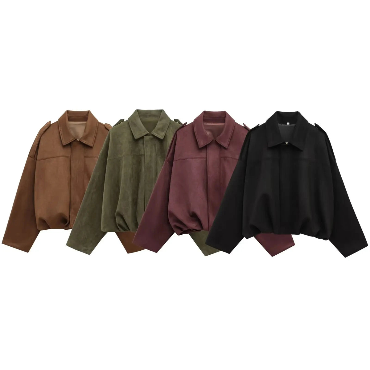 Women's Oversized Suede Jacket with Batwing Sleeves & Zipper