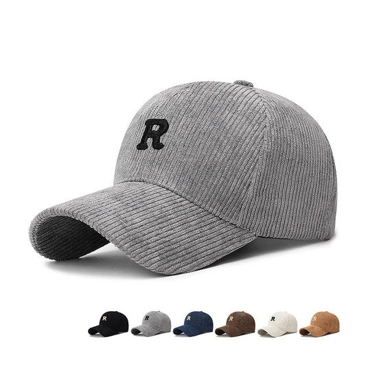 Corduroy Baseball Cap with 3D R Letter Embroidery – Unisex