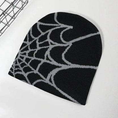 Spider Web Knit Beanie – Unisex Winter Hat with Bold Graphic Design