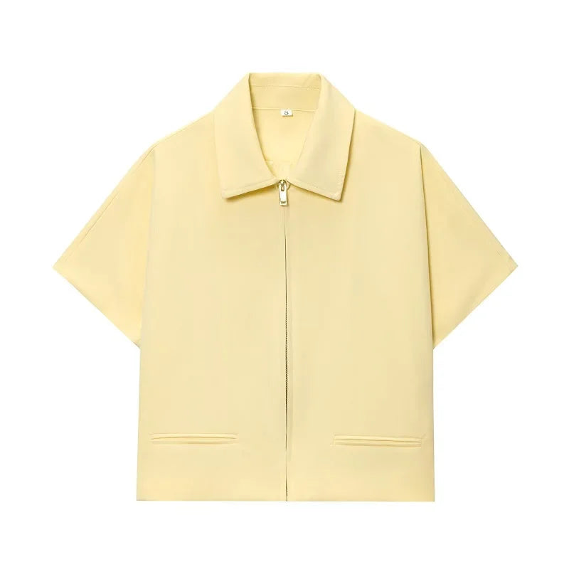 Women's Cropped Zip-Up Jacket Short Sleeve Summer Varsity Coat