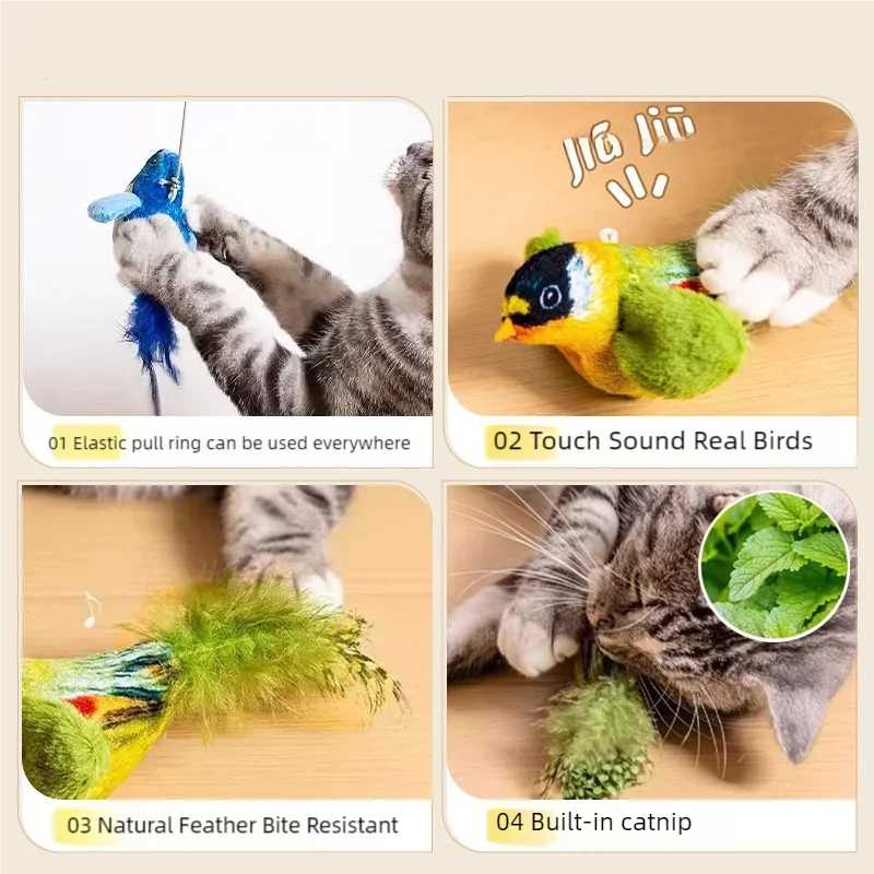 Electric Bird Cat Toy – Interactive Chirping Plush Bird with String