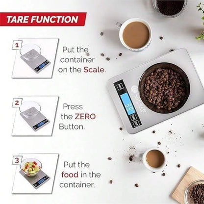 Digital Kitchen Scale 10kg with Tare Function – Silver & Pink