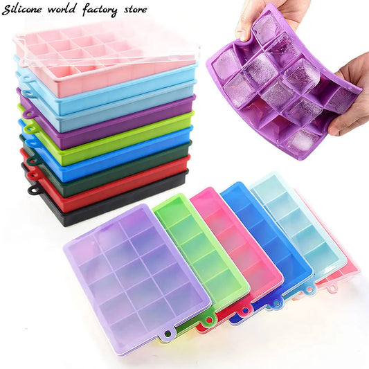 Silicone Ice Cube Tray with Lid – 15 or 24 Grids for Whiskey & Cocktails