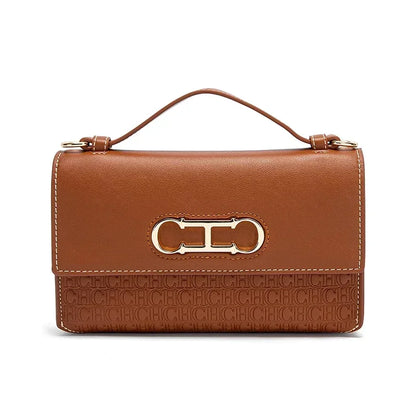 Premium Leather Monogram Handbag with Metallic Clasp & Top Handle