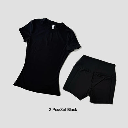 Women's Yoga Set – Sport Top & High Waist Shorts for Gym & Fitness