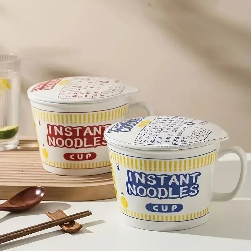 Large Capacity Ceramic Instant Noodle Bowl with Lid