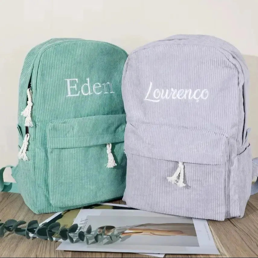 Personalized Kids Corduroy Backpack – Embroidered Name School Bag