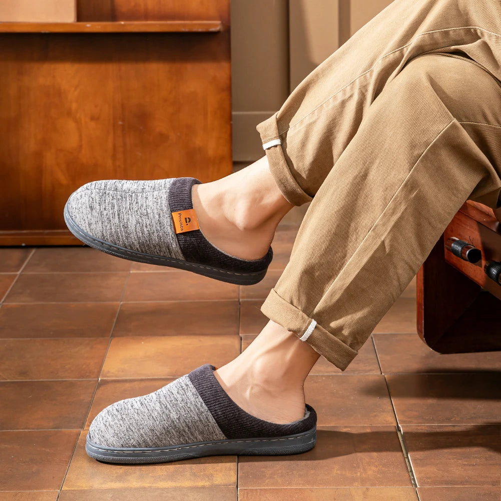 Men's Knitted Indoor Slippers with Anti-Slip TPR Sole