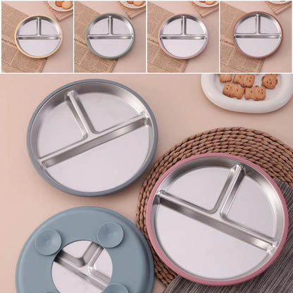 Baby Suction Divided Plate – Stainless Steel with Silicone Base
