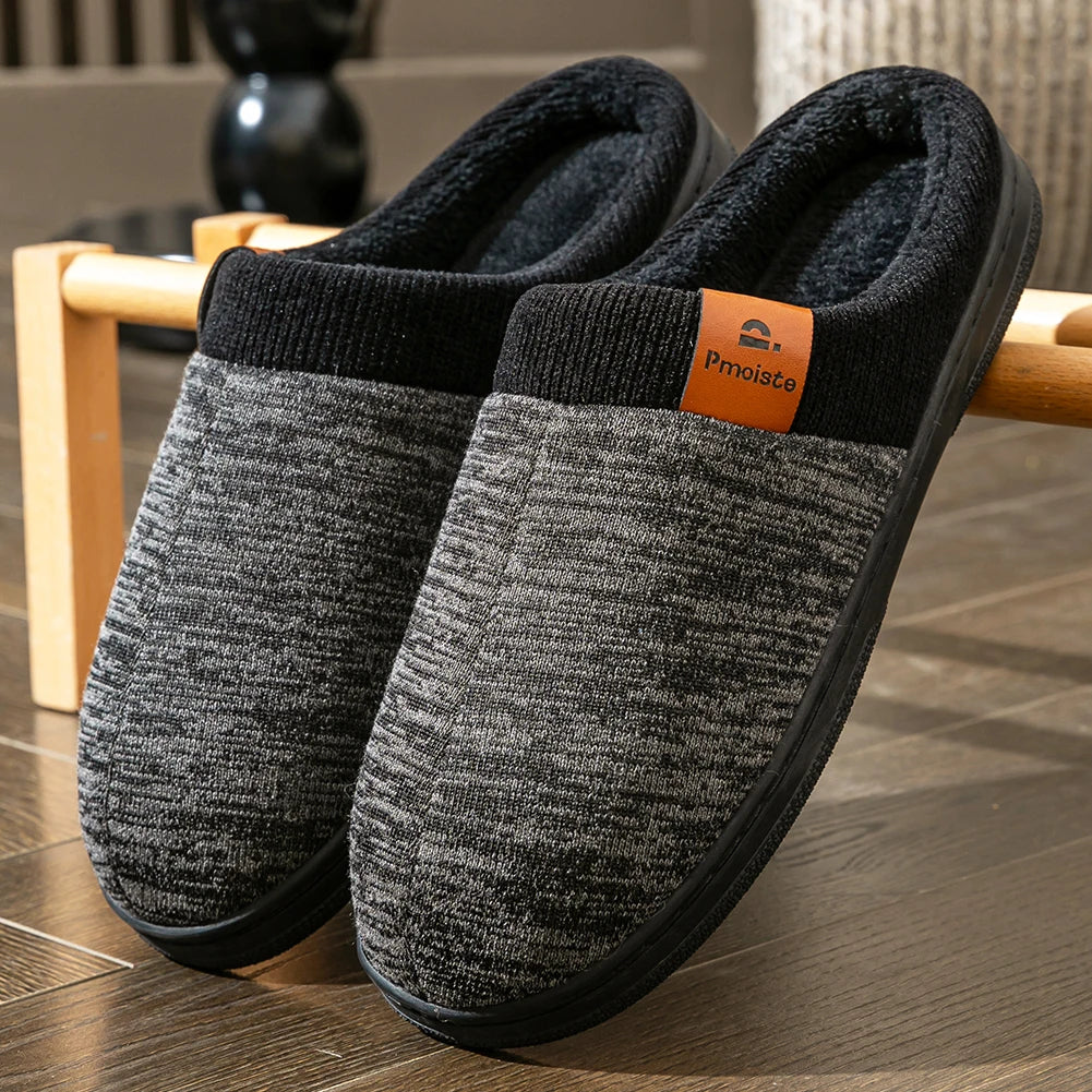 Men's Knitted Indoor Slippers with Anti-Slip TPR Sole