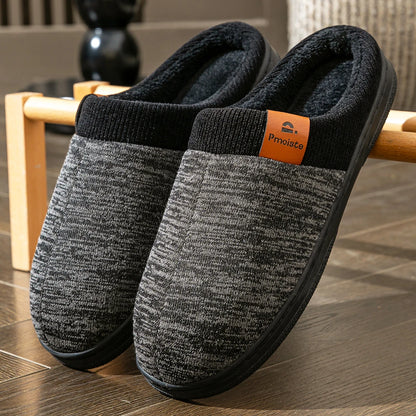 Men's Knitted Indoor Slippers with Anti-Slip TPR Sole
