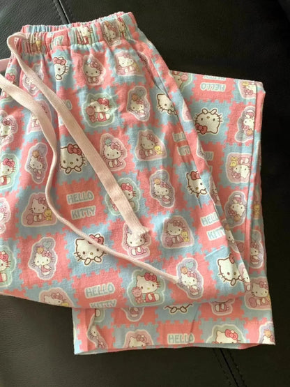Hello Kitty Plush Sleep Pants – Soft Cotton Lounge Pajama for Women