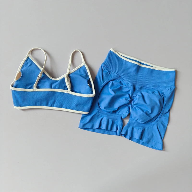 Seamless Yoga Set for Women – Crop Bra & Biker Shorts
