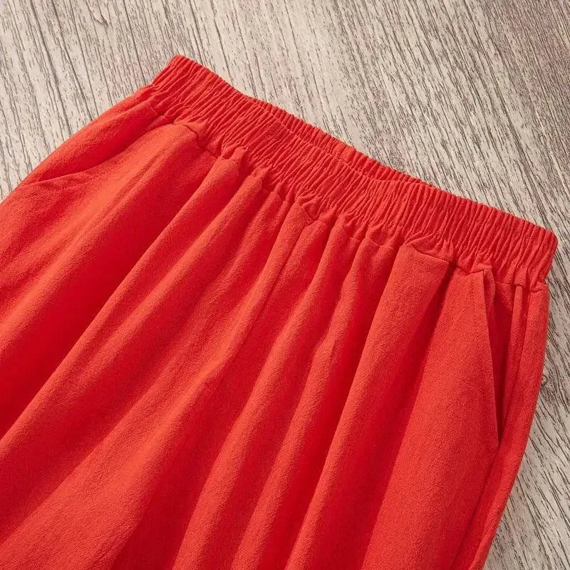 Women's Cotton Linen Harem Pants – Elastic Waist Cropped