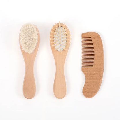 Baby Wooden Hair Brush & Comb Set – Soft Wool Newborn Grooming