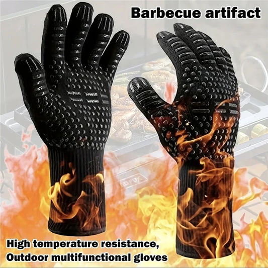 BBQ Gloves 800°C Heat Resistant Oven Mitts with Non-Slip Silicone Grip