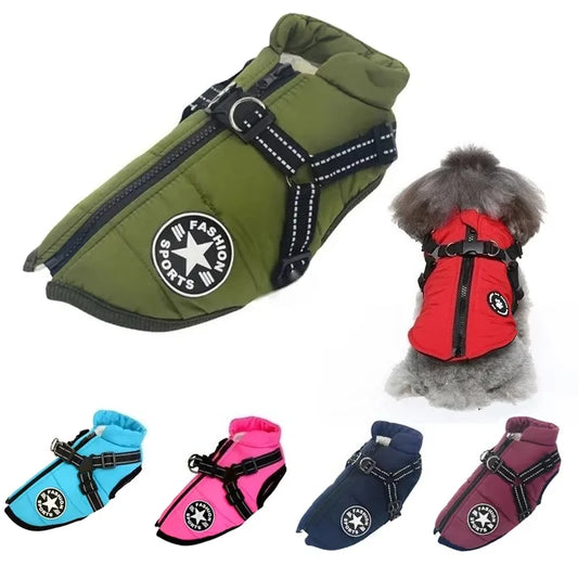 Waterproof Dog Winter Jacket with Built-In Harness – S to 4XL