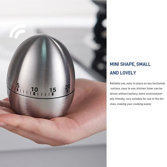 Mechanical Kitchen Timer – Stainless Steel Egg-Shape 60-Minute