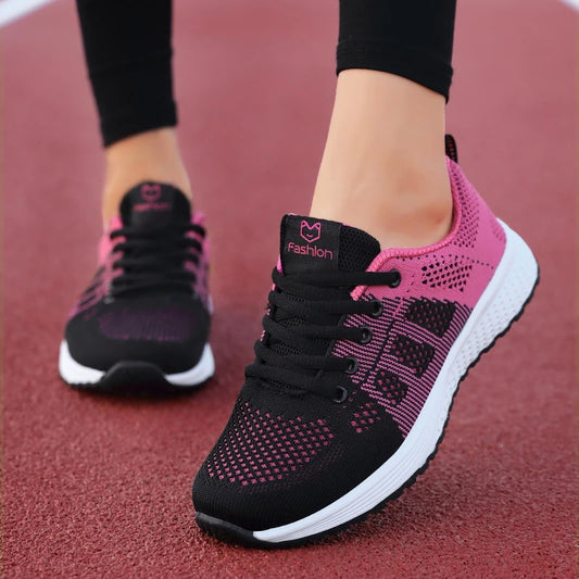 Women's Platform Mesh Sneakers – Lightweight Lace-Up Athletic Shoes