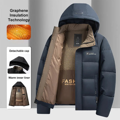 Graphene Insulated Men's Winter Jacket – Hooded Windproof Overcoat