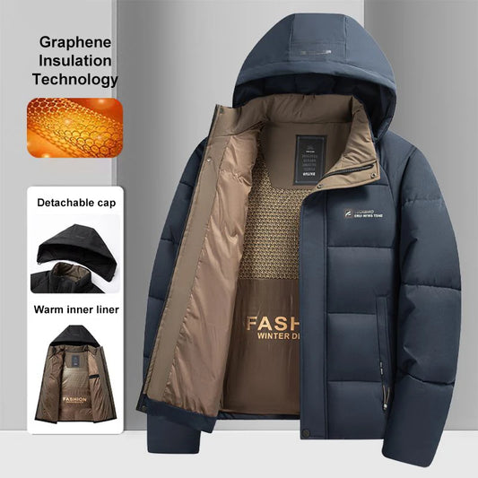 Graphene Insulated Men's Winter Jacket – Hooded Windproof Overcoat