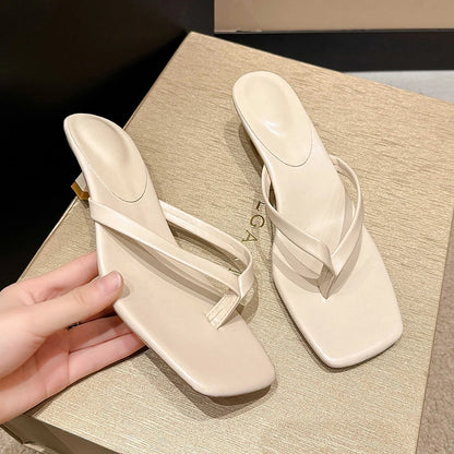 Women's Clip Toe Heeled Slides – Chic Low Heel Dress Slippers