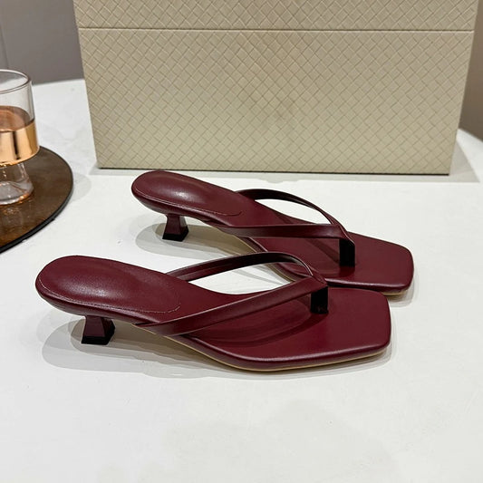 Women's Clip Toe Heeled Slides – Chic Low Heel Dress Slippers