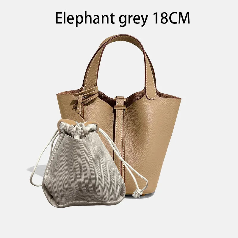 Genuine Leather Bucket Tote Bag for Women – Luxury Designer Handbag