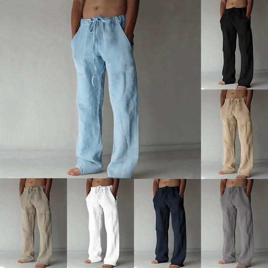 Men's Wide-Leg Linen Pants – Drawstring Casual Trousers