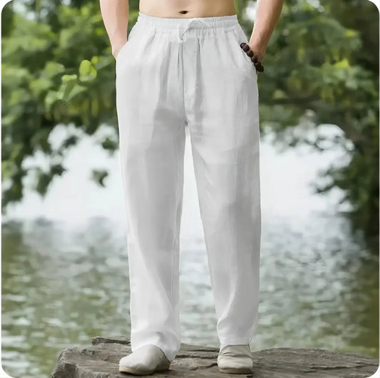 Men's Cotton Linen Pants – Loose Wide-Leg Beach Trousers