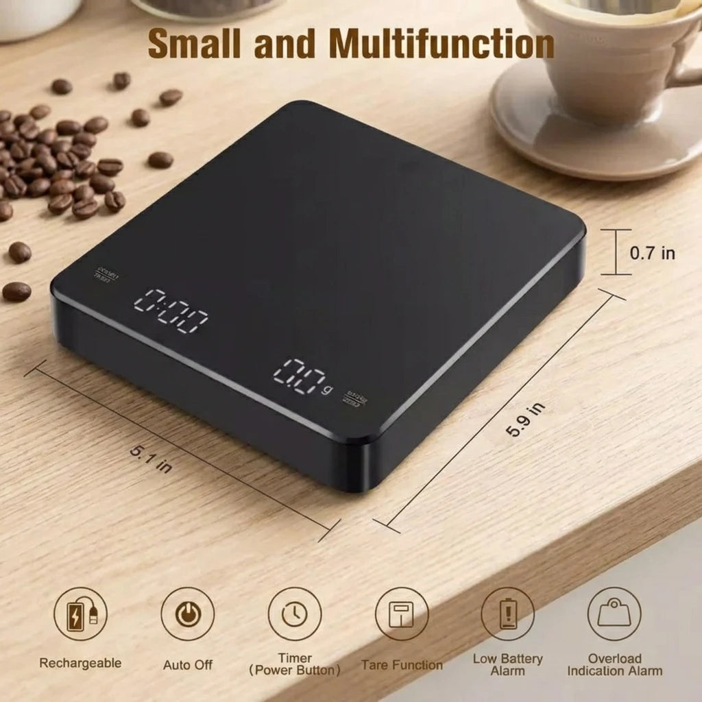 Digital Kitchen Scale with Timer – USB, LED, 3kg/0.1g Precision