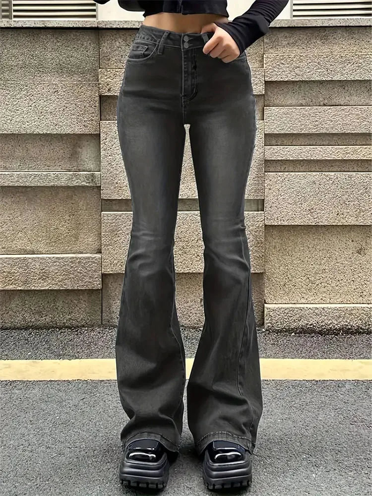 Women's High-Waist Flare Jeans – Stretch Bell Bottom Denim Pants