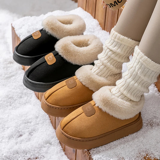 Women's Winter Plush Slippers – Warm Thick Sole Indoor Outdoor Snow Boots