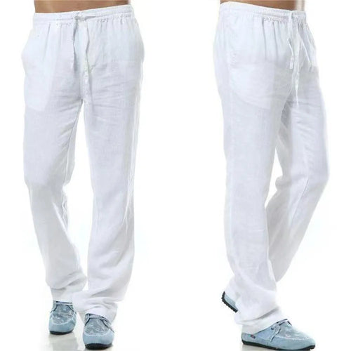 Men's Cotton Linen Pants – Breathable Drawstring Trousers with Back Pocket