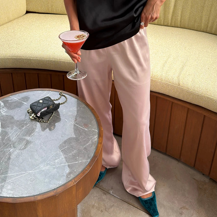 Women's Satin Wide Leg Pants – Elegant High Waist Trousers