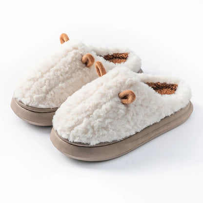 Closed-Toe Furry Slippers – Cute Cartoon Warm House Shoes