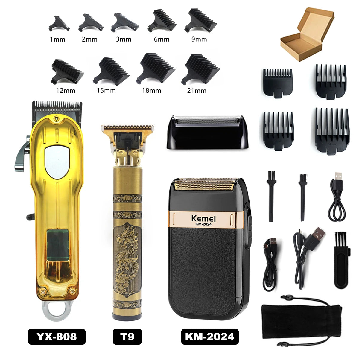 T9 Professional Hair Trimmer – Metal Body, Stainless Steel Blade, Beard Clipper for Men