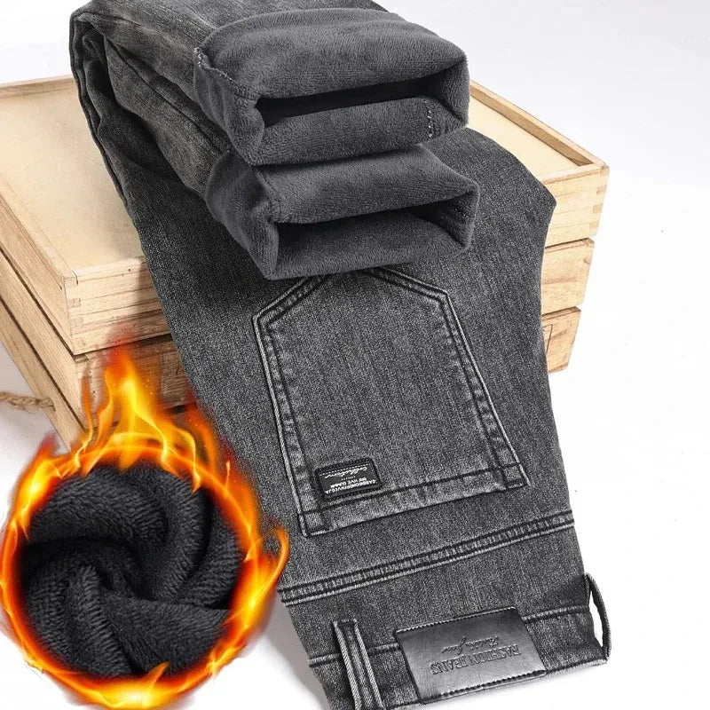 Fleece-Lined Jeans Men – Warm Stretch Denim Winter Pants