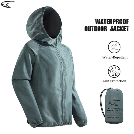 Waterproof Windbreaker Jacket – Unisex Packable Hooded Rain Jacket for Hiking & Camping