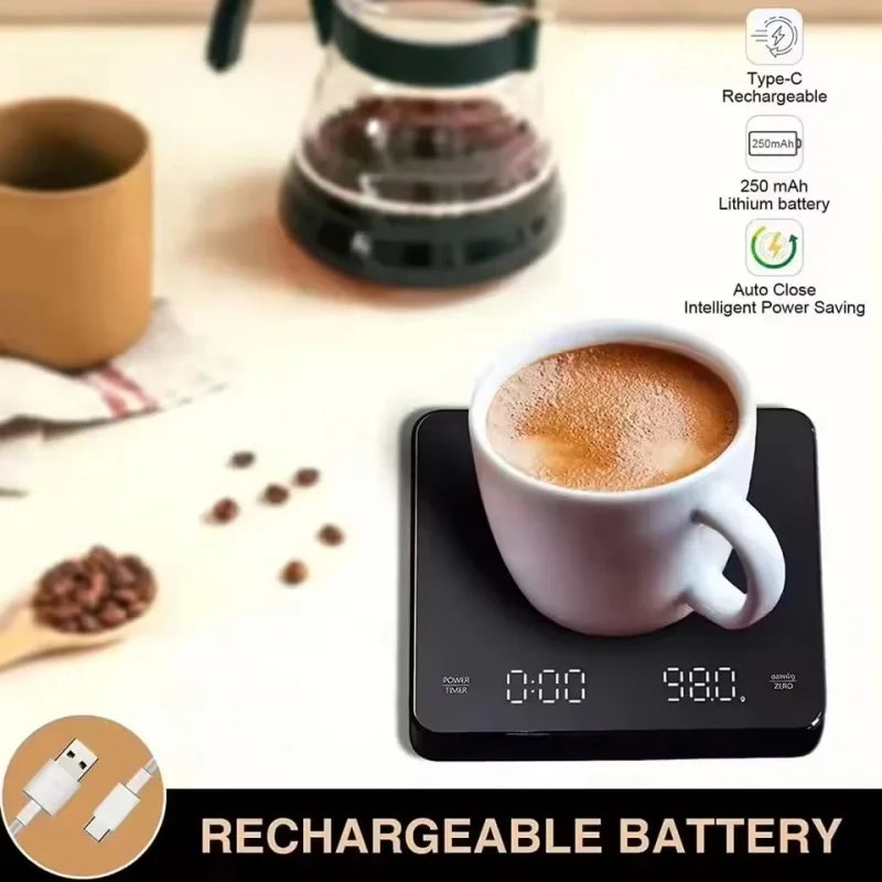 Espresso Coffee Scale - USB Rechargeable Digital Timer Scale 0.1g 2kg
