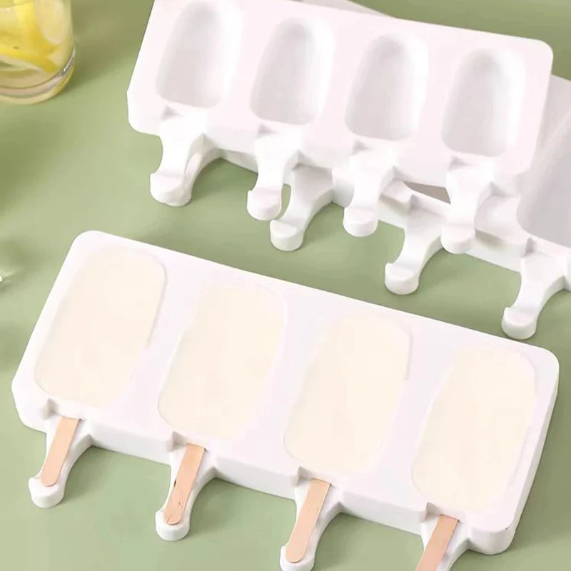 Popsicle Mold Silicone Ice Cream Maker with Wooden Sticks – DIY Lolly & Cake Tool