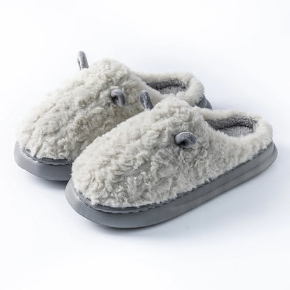 Closed-Toe Furry Slippers – Cute Cartoon Warm House Shoes