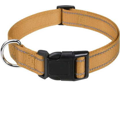 Reflective Dog Collar – Adjustable Nylon with Quick-Release Buckle, XS–XL