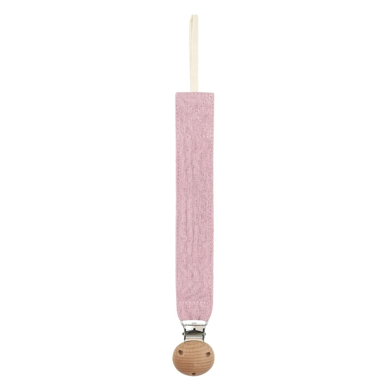 Baby Pacifier Clip with Soft Cotton Strap & Wooden Bead